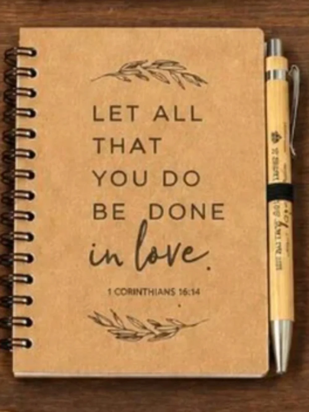 Christian Mini Spiral Notebook & Matching Bamboo Pen | 1 Cor. 16:14 | New